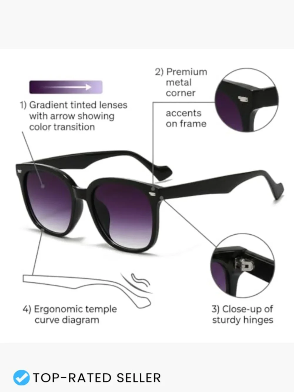 Oversized Square Sunglasses Vintage Retro Big Frame Stylish UV400 Protection